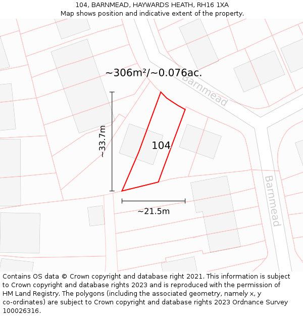 104, BARNMEAD, HAYWARDS HEATH, RH16 1XA: Plot and title map