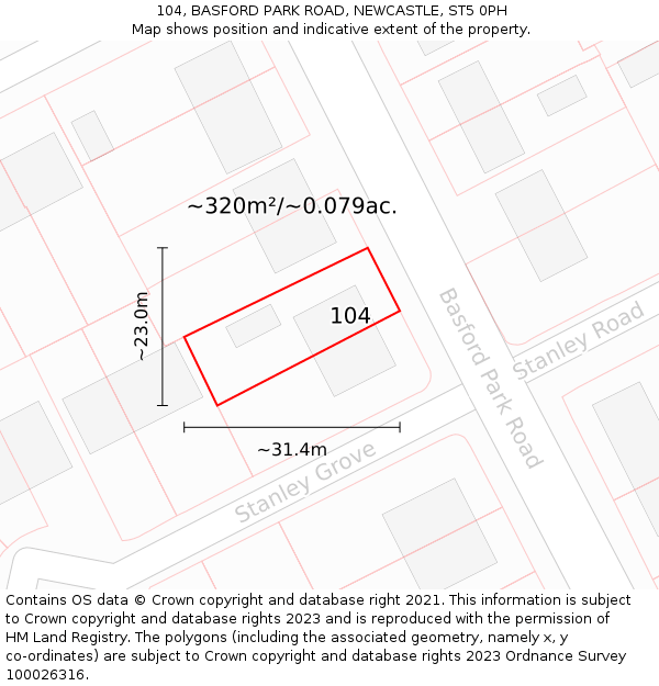 104, BASFORD PARK ROAD, NEWCASTLE, ST5 0PH: Plot and title map