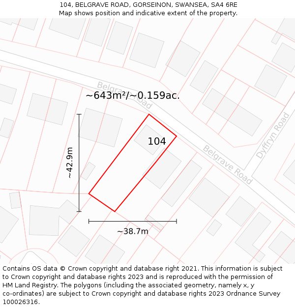 104, BELGRAVE ROAD, GORSEINON, SWANSEA, SA4 6RE: Plot and title map