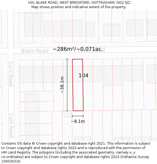 104, BLAKE ROAD, WEST BRIDGFORD, NOTTINGHAM, NG2 5JZ: Plot and title map