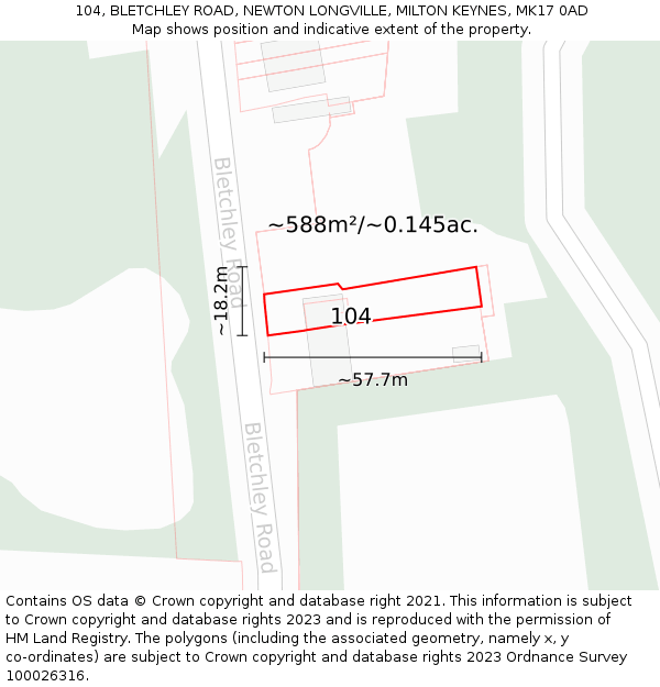 104, BLETCHLEY ROAD, NEWTON LONGVILLE, MILTON KEYNES, MK17 0AD: Plot and title map