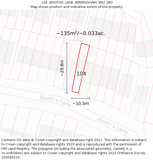 104, BOOTHS LANE, BIRMINGHAM, B42 2RD: Plot and title map