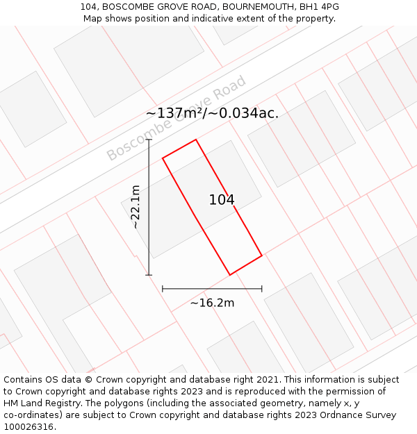 104, BOSCOMBE GROVE ROAD, BOURNEMOUTH, BH1 4PG: Plot and title map