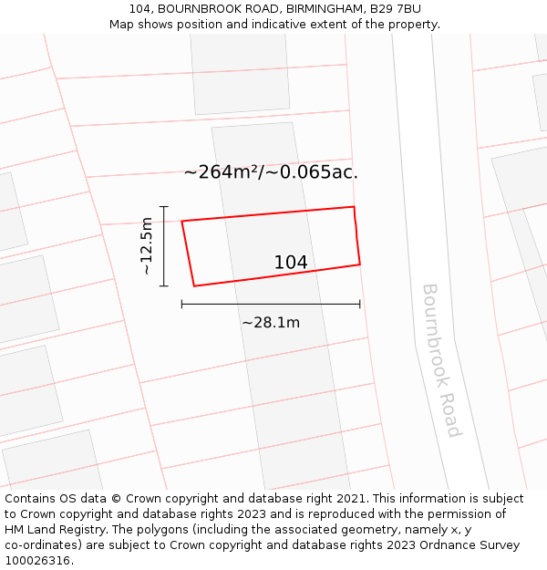 104, BOURNBROOK ROAD, BIRMINGHAM, B29 7BU: Plot and title map