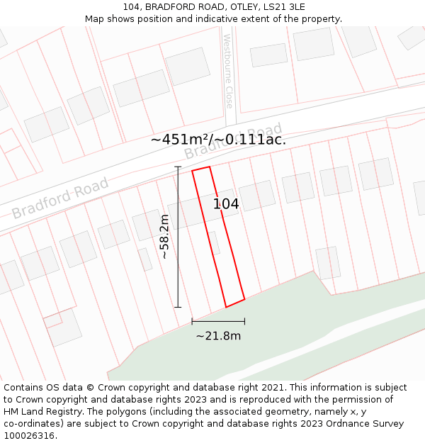 104, BRADFORD ROAD, OTLEY, LS21 3LE: Plot and title map