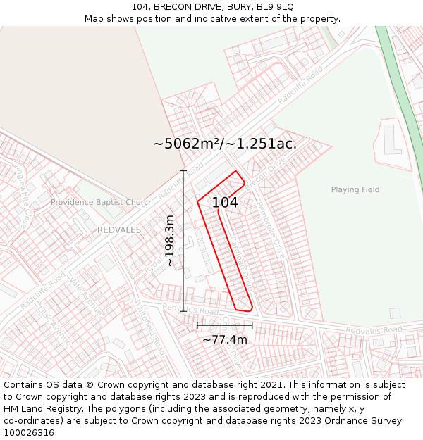 104, BRECON DRIVE, BURY, BL9 9LQ: Plot and title map