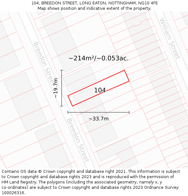 104, BREEDON STREET, LONG EATON, NOTTINGHAM, NG10 4FE: Plot and title map