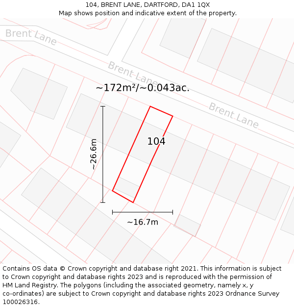 104, BRENT LANE, DARTFORD, DA1 1QX: Plot and title map