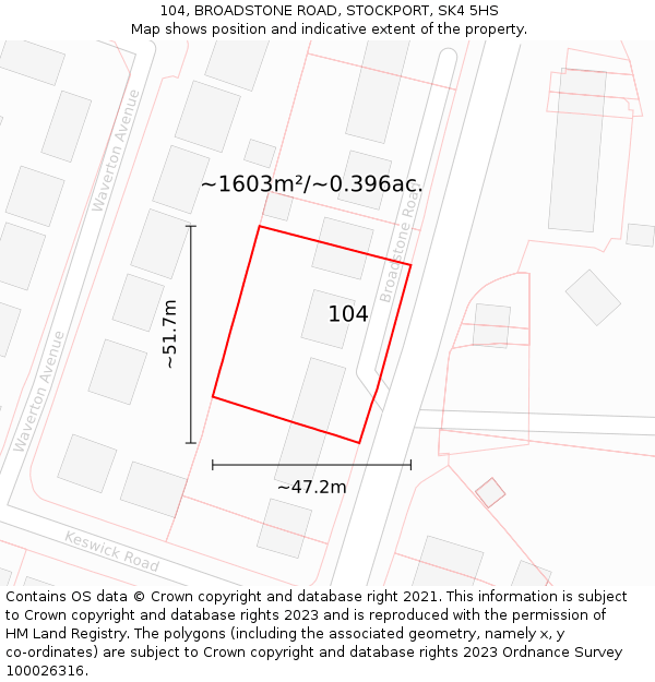 104, BROADSTONE ROAD, STOCKPORT, SK4 5HS: Plot and title map