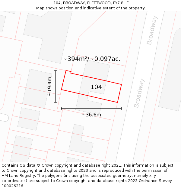 104, BROADWAY, FLEETWOOD, FY7 8HE: Plot and title map