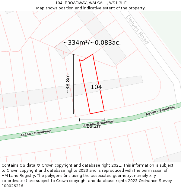 104, BROADWAY, WALSALL, WS1 3HE: Plot and title map