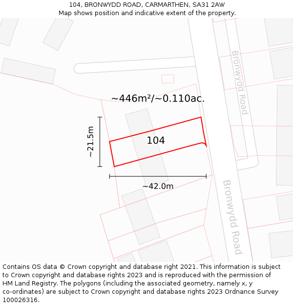 104, BRONWYDD ROAD, CARMARTHEN, SA31 2AW: Plot and title map