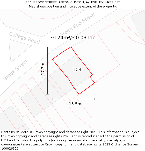 104, BROOK STREET, ASTON CLINTON, AYLESBURY, HP22 5ET: Plot and title map