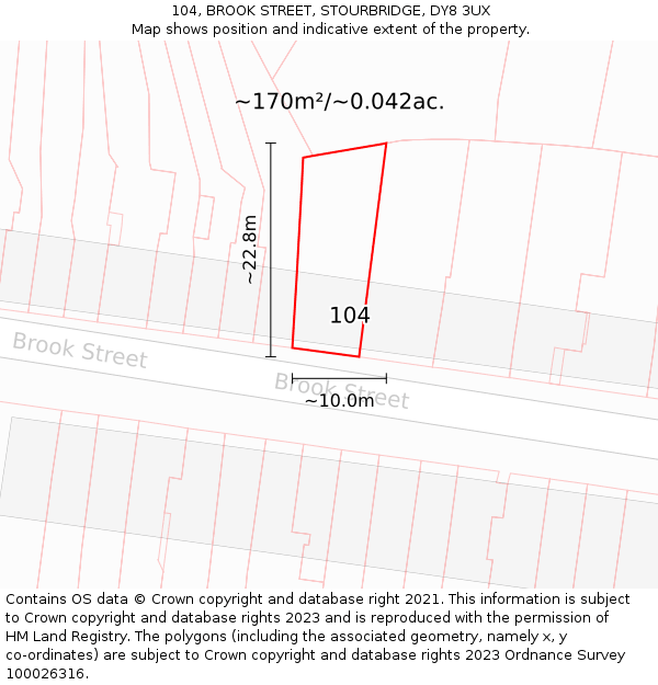 104, BROOK STREET, STOURBRIDGE, DY8 3UX: Plot and title map