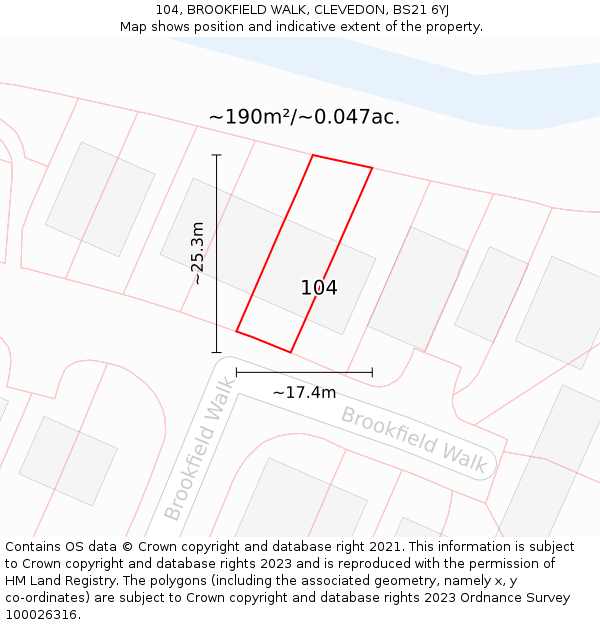 104, BROOKFIELD WALK, CLEVEDON, BS21 6YJ: Plot and title map