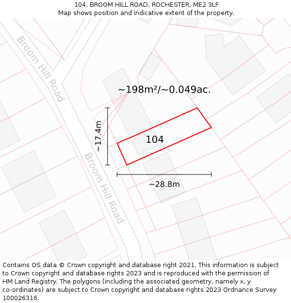 104, BROOM HILL ROAD, ROCHESTER, ME2 3LF: Plot and title map