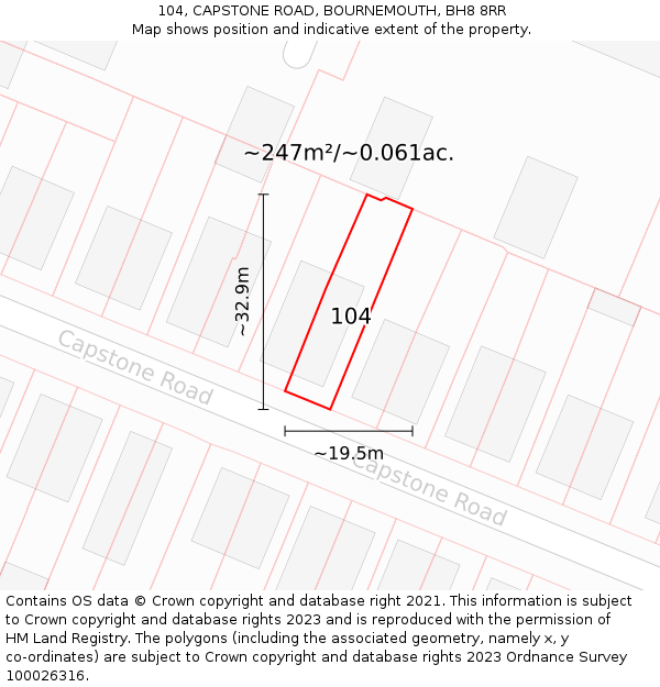 104, CAPSTONE ROAD, BOURNEMOUTH, BH8 8RR: Plot and title map