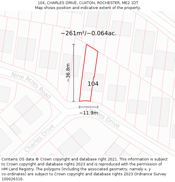 104, CHARLES DRIVE, CUXTON, ROCHESTER, ME2 1DT: Plot and title map