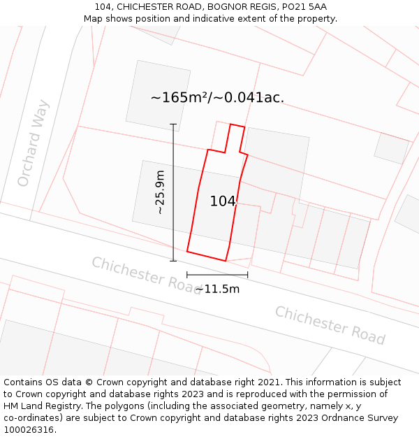 104, CHICHESTER ROAD, BOGNOR REGIS, PO21 5AA: Plot and title map