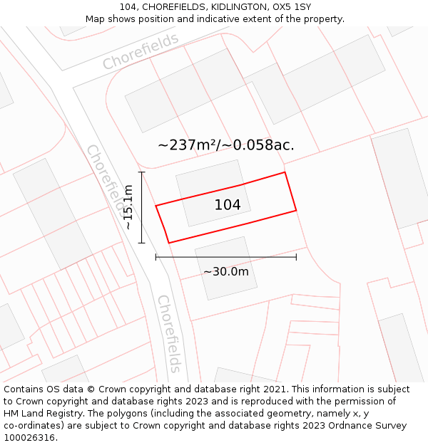 104, CHOREFIELDS, KIDLINGTON, OX5 1SY: Plot and title map