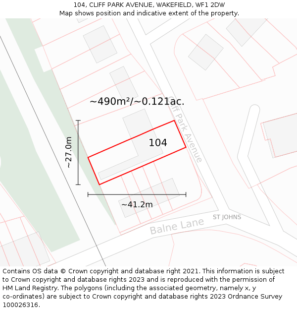 104, CLIFF PARK AVENUE, WAKEFIELD, WF1 2DW: Plot and title map