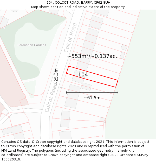 104, COLCOT ROAD, BARRY, CF62 8UH: Plot and title map