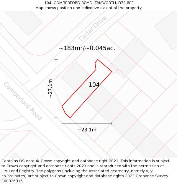 104, COMBERFORD ROAD, TAMWORTH, B79 8PF: Plot and title map