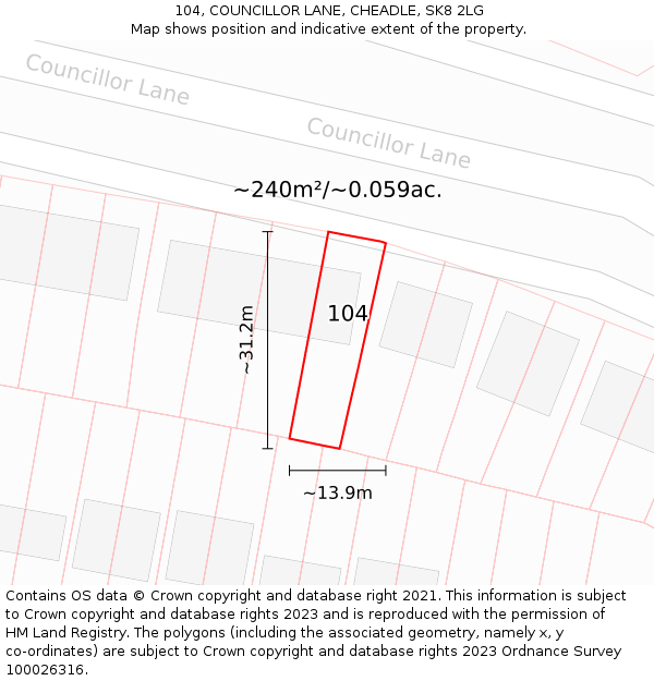 104, COUNCILLOR LANE, CHEADLE, SK8 2LG: Plot and title map