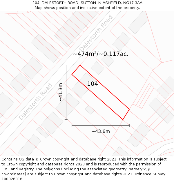 104, DALESTORTH ROAD, SUTTON-IN-ASHFIELD, NG17 3AA: Plot and title map