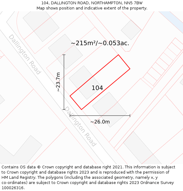 104, DALLINGTON ROAD, NORTHAMPTON, NN5 7BW: Plot and title map