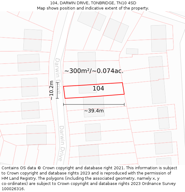 104, DARWIN DRIVE, TONBRIDGE, TN10 4SD: Plot and title map