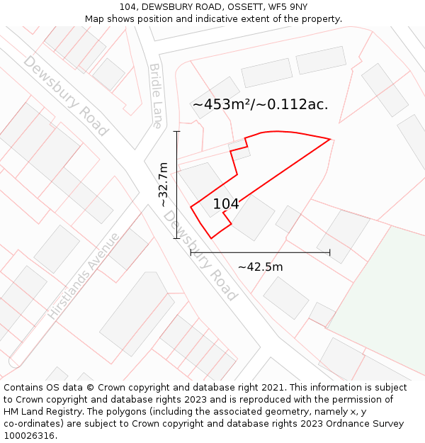 104, DEWSBURY ROAD, OSSETT, WF5 9NY: Plot and title map