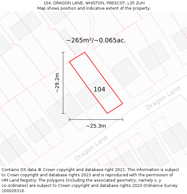 104, DRAGON LANE, WHISTON, PRESCOT, L35 2UH: Plot and title map