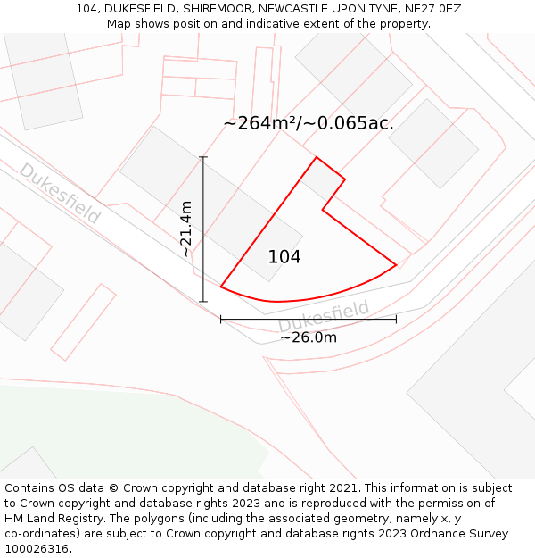 104, DUKESFIELD, SHIREMOOR, NEWCASTLE UPON TYNE, NE27 0EZ: Plot and title map