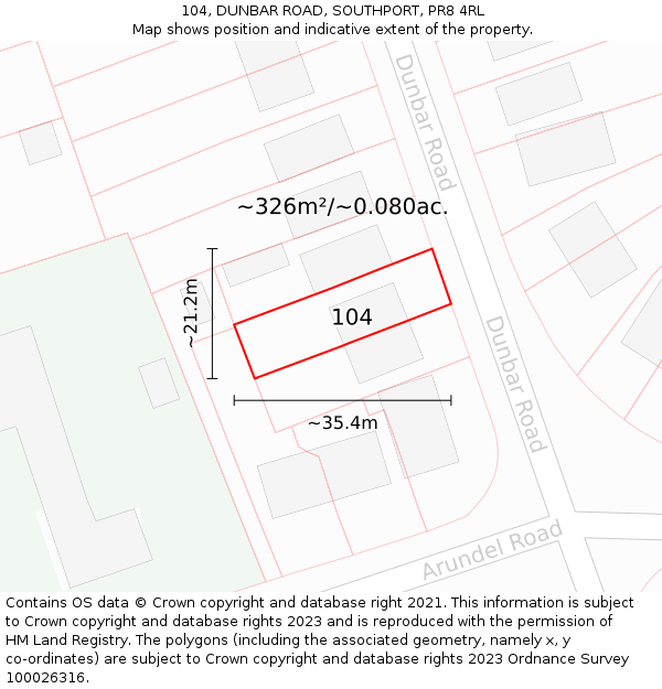 104, DUNBAR ROAD, SOUTHPORT, PR8 4RL: Plot and title map