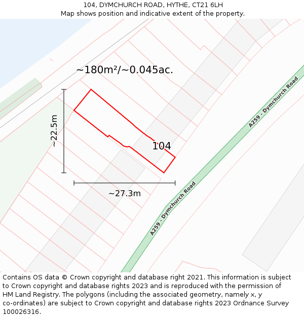 104, DYMCHURCH ROAD, HYTHE, CT21 6LH: Plot and title map