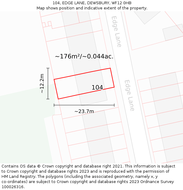 104, EDGE LANE, DEWSBURY, WF12 0HB: Plot and title map