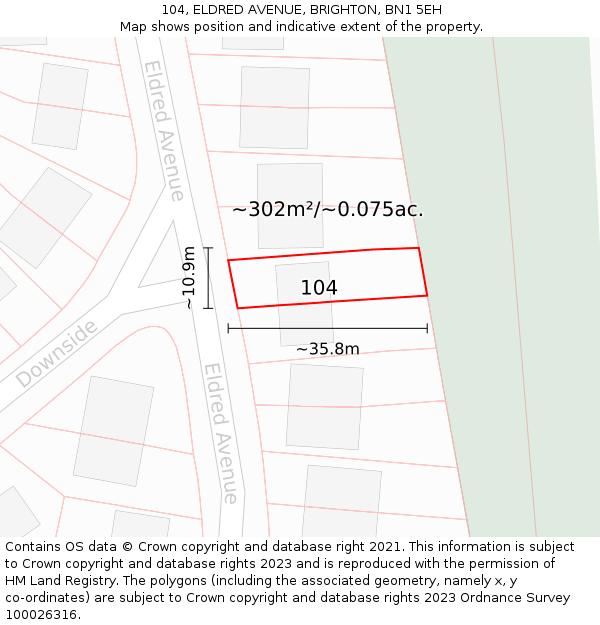 104, ELDRED AVENUE, BRIGHTON, BN1 5EH: Plot and title map