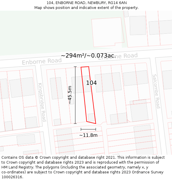 104, ENBORNE ROAD, NEWBURY, RG14 6AN: Plot and title map