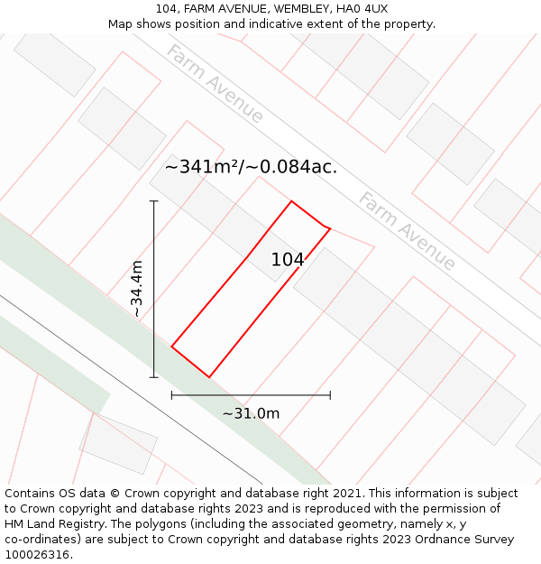 104, FARM AVENUE, WEMBLEY, HA0 4UX: Plot and title map