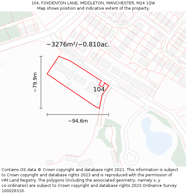 104, FOXDENTON LANE, MIDDLETON, MANCHESTER, M24 1QW: Plot and title map