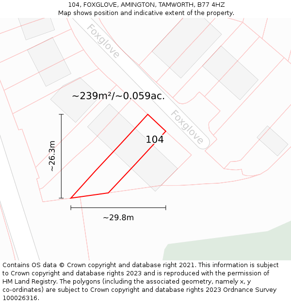 104, FOXGLOVE, AMINGTON, TAMWORTH, B77 4HZ: Plot and title map