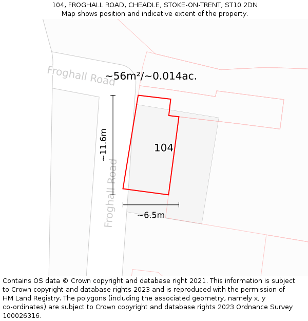 104, FROGHALL ROAD, CHEADLE, STOKE-ON-TRENT, ST10 2DN: Plot and title map