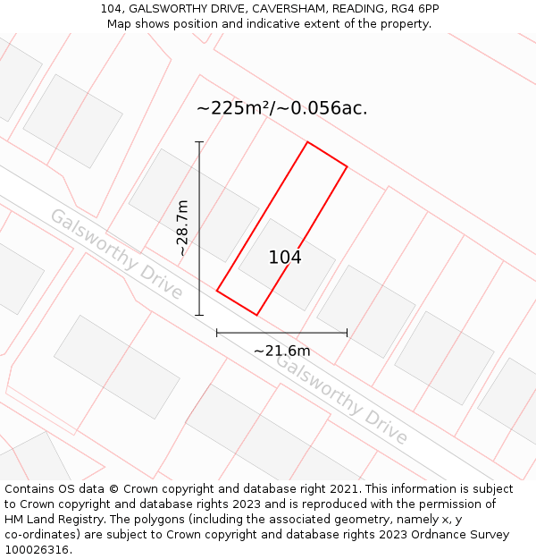 104, GALSWORTHY DRIVE, CAVERSHAM, READING, RG4 6PP: Plot and title map