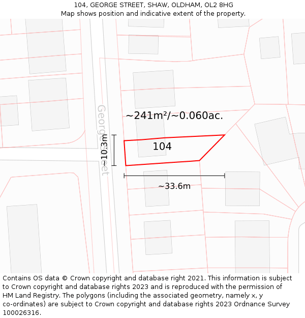 104, GEORGE STREET, SHAW, OLDHAM, OL2 8HG: Plot and title map