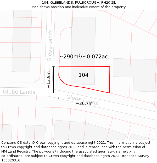 104, GLEBELANDS, PULBOROUGH, RH20 2JL: Plot and title map