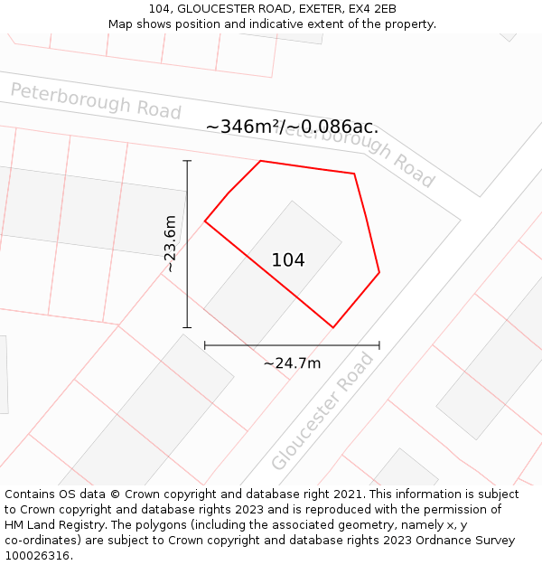 104, GLOUCESTER ROAD, EXETER, EX4 2EB: Plot and title map