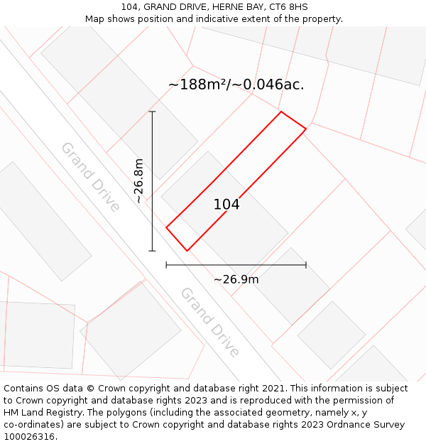 104, GRAND DRIVE, HERNE BAY, CT6 8HS: Plot and title map