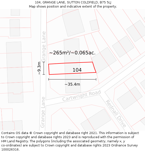 104, GRANGE LANE, SUTTON COLDFIELD, B75 5LJ: Plot and title map