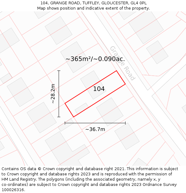 104, GRANGE ROAD, TUFFLEY, GLOUCESTER, GL4 0PL: Plot and title map